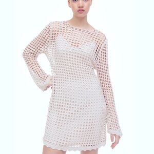 H&M DIVIDED Crochet White Crochet Long Sleeve Knit Dress XS NWOT